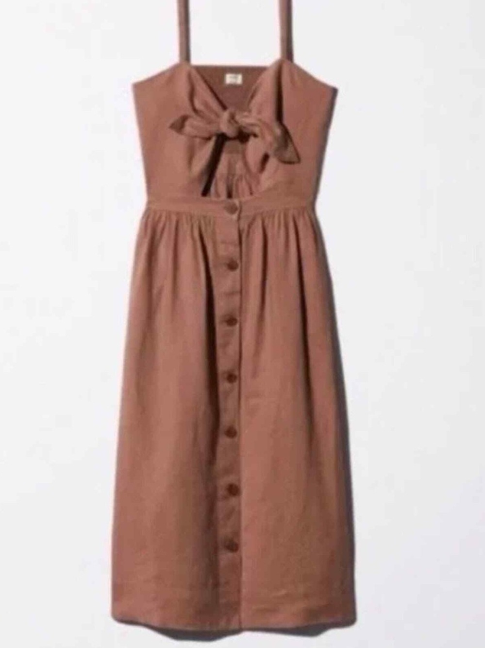 NWT Aritzia Wilfred Adelia Linen Tie Front Button Midi Brown Dress 6